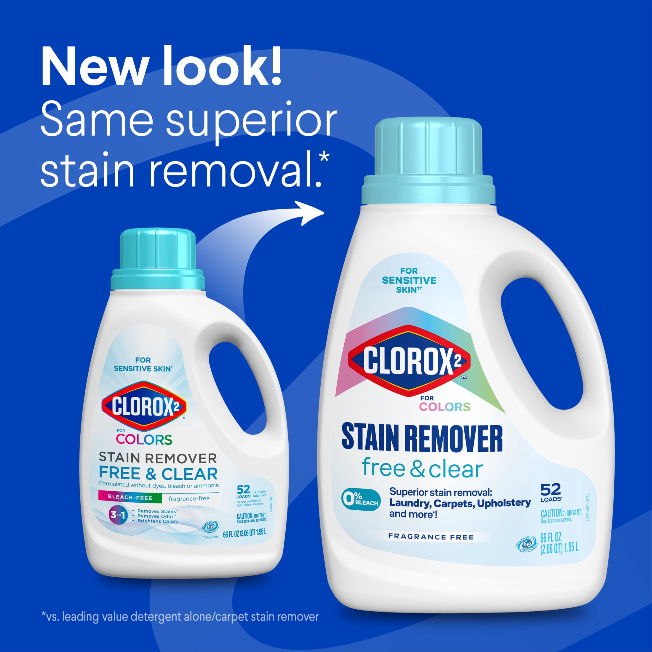 (4 pack) Clorox 2 For Colors Stain Remover, 2 in 1 Laundry + Fabric, Free and Clear, 66 fl oz.