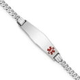 thumbnail image 4 of 14K White Gold Medical Soft Diamond Shape Red Enamel Flat Curb Link ID Bracelet, 4 of 6