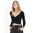 thumbnail image 2 of Allegra K Blusa Ajustado Suéter De Punto Recortado Frente Envoltura Tops De Punto Cuello V Profundo Para Mujeres - Negro/M Unique Bargains Suéter, 2 of 6