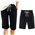 thumbnail image 2 of Womens Bermuda Shorts Elastic Waistband Drawstring Pockets Lightweight Knee Length Bermuda Long Shorts for Women, 2 of 8