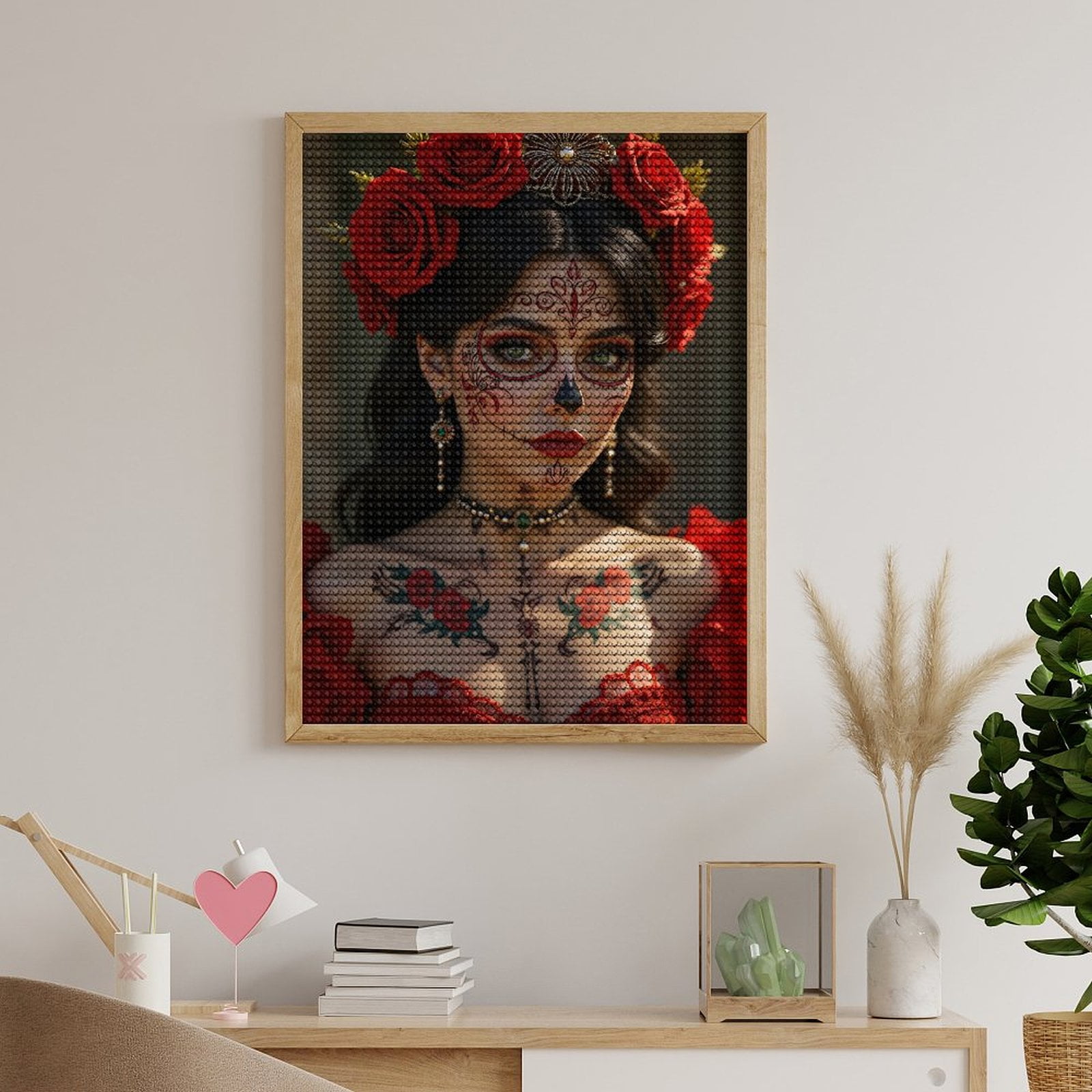 Diamond Art Kits for Adults, Red Roses Face Art Beauty Dress 5D Diamond Painting Kits for Adults Beginners, DIY Full Drill Diamond Painting, Gem Art and Crafts 12x16