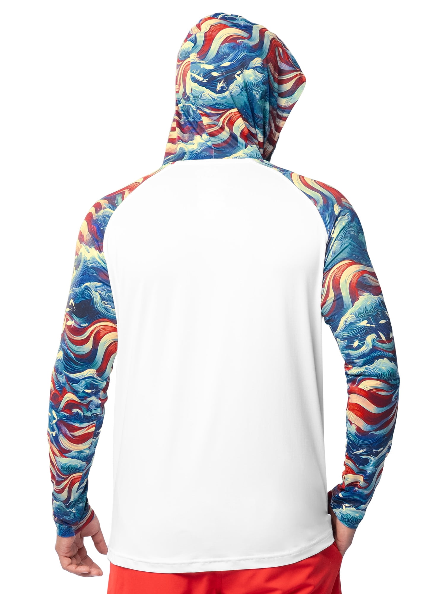 Realtree Men's Fishing Flex Americana UPF30 Long Sleeve Performance Hooded Shirt, Size S-3XL