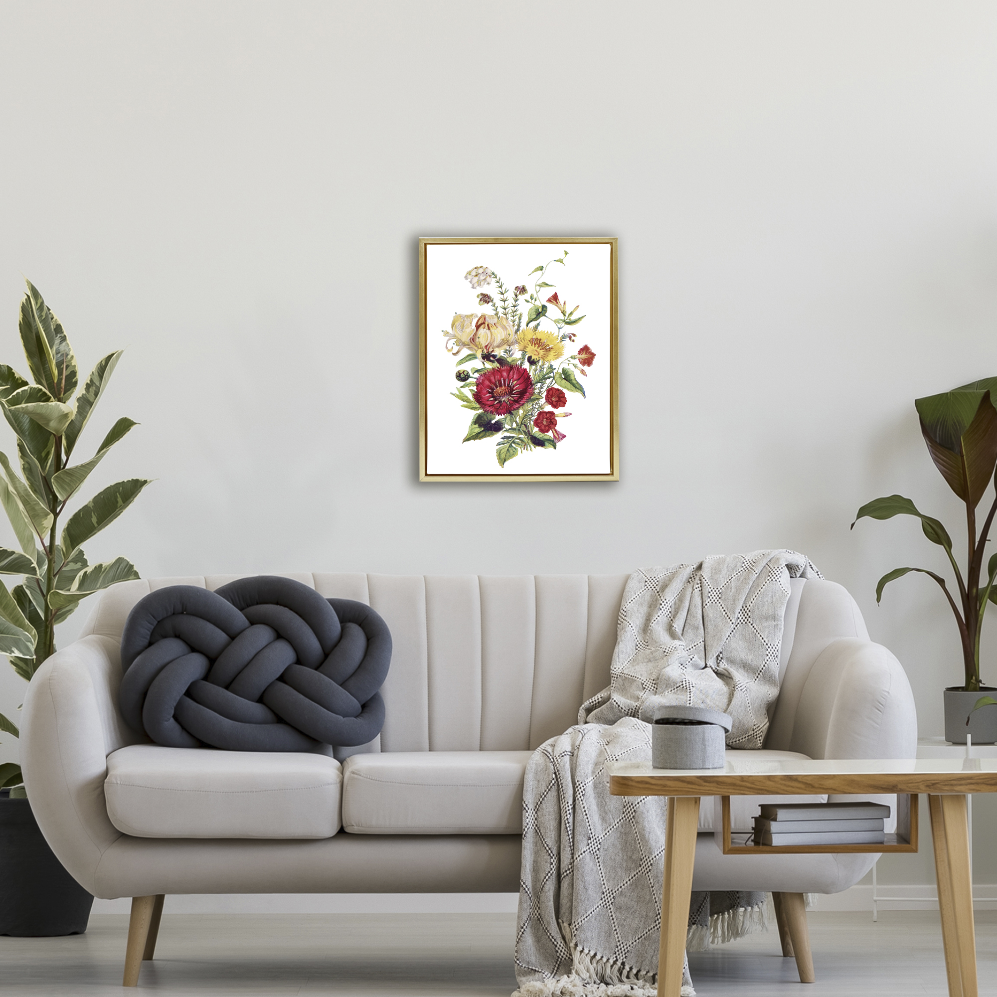 Bundle Of Wild Florals Gold Framed Floater Canvas Wall Art, design by Lettered and Lined