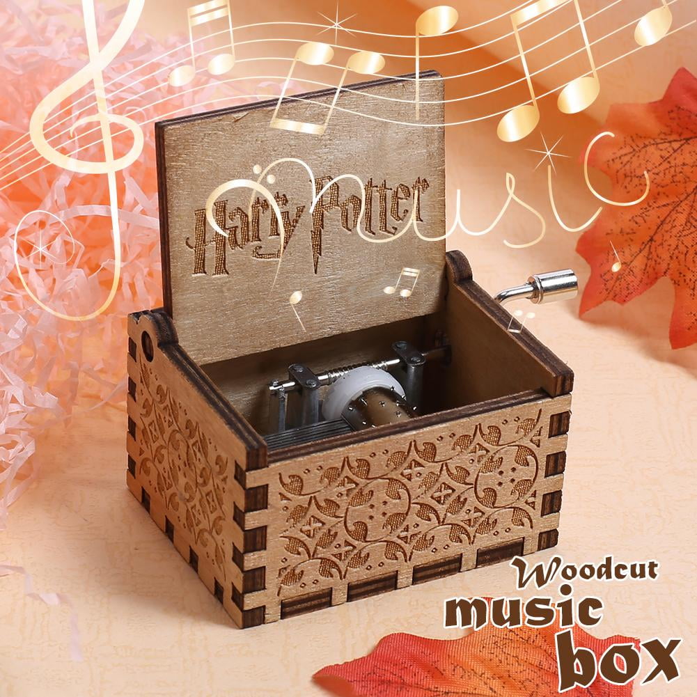 1PC Harry Potter Music Box Engraved Wooden Hand Crank Interesting Funny Toy Gift 