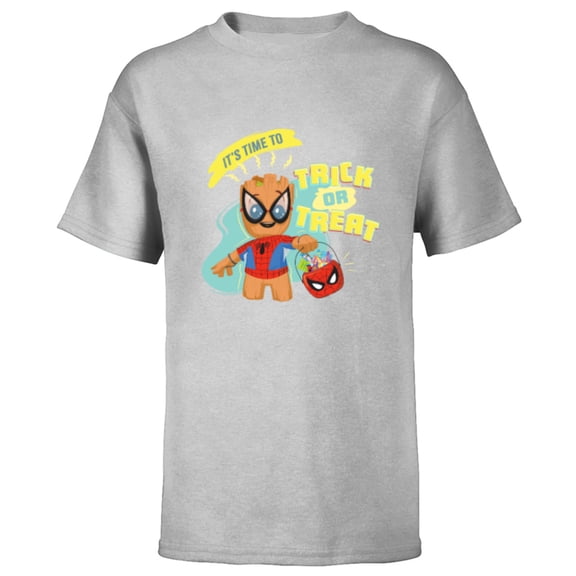 Marvel Groot in Spider-Man Costume Trick or Treat Halloween - Short Sleeve T-Shirt for Kids - Customized-Athletic Heather