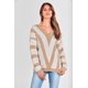 thumbnail image 5 of Suéter PRETTYGARDEN 2025 de rayas con cuello en V beige Talle L, 5 of 7