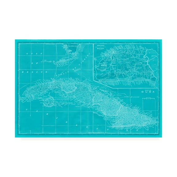 Trademark Fine Art 'Map of Cuba in Aqua' Canvas Art by Vision Studio