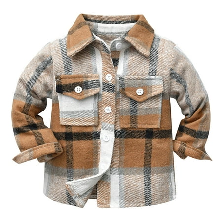 

School Jacket for Boys Fall Jacket Kids Toddler Baby Boys Autumn Winter Plaid Cotton Long Sleeve Cardigan Jacket Clothes Winter Coats for Boys with Thumb Holes