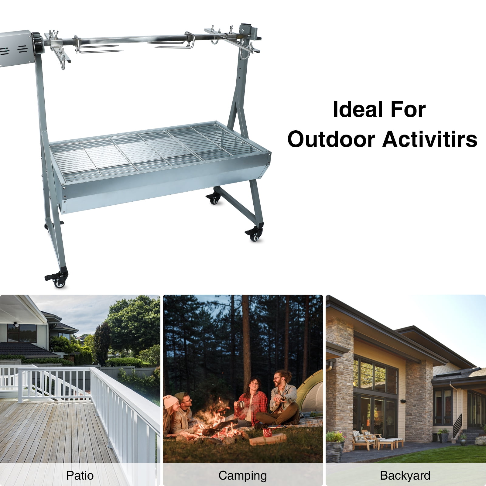 Ecojoy Rotisserie Grill Roaster, 132lbs Charcoal Grill Outdoor BBQ Grill Pig Lamb Spit Roaster with 25W Motor and Hand Crank