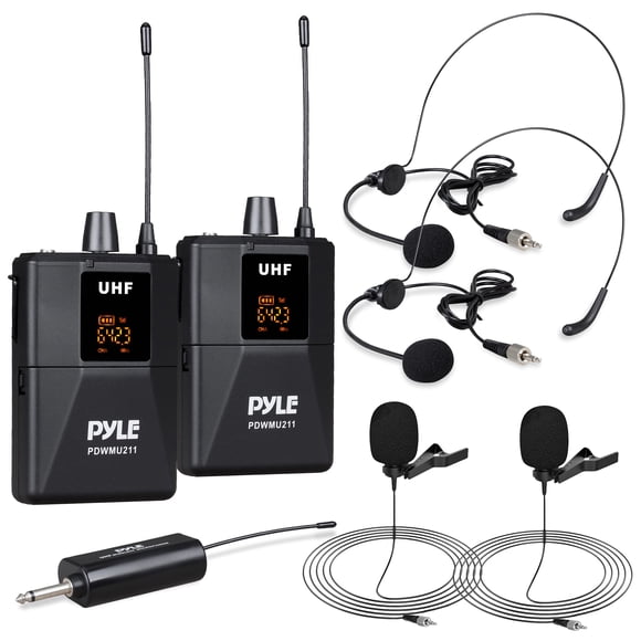 Sistema de micrófono Pyle PDWMU211 Dual UHF inalámbrico negro