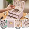 thumbnail image 4 of Caja de Almacenamiento,  de Organizador con Cerradura, Caja de Almacenamiento de Cuero para Anillos, Pendientes, Collares, Pulseras, Etc, Perfecto Regalo para Mujeres (Rosa), 4 of 6