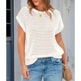 thumbnail image 2 of MORTTIC Women's Summer Crew Neck Short Sleeve Sweater Casual Crochet Hollow Out Knit Pullover Shirt, Beach Coverup Top, White, S, 2 of 5