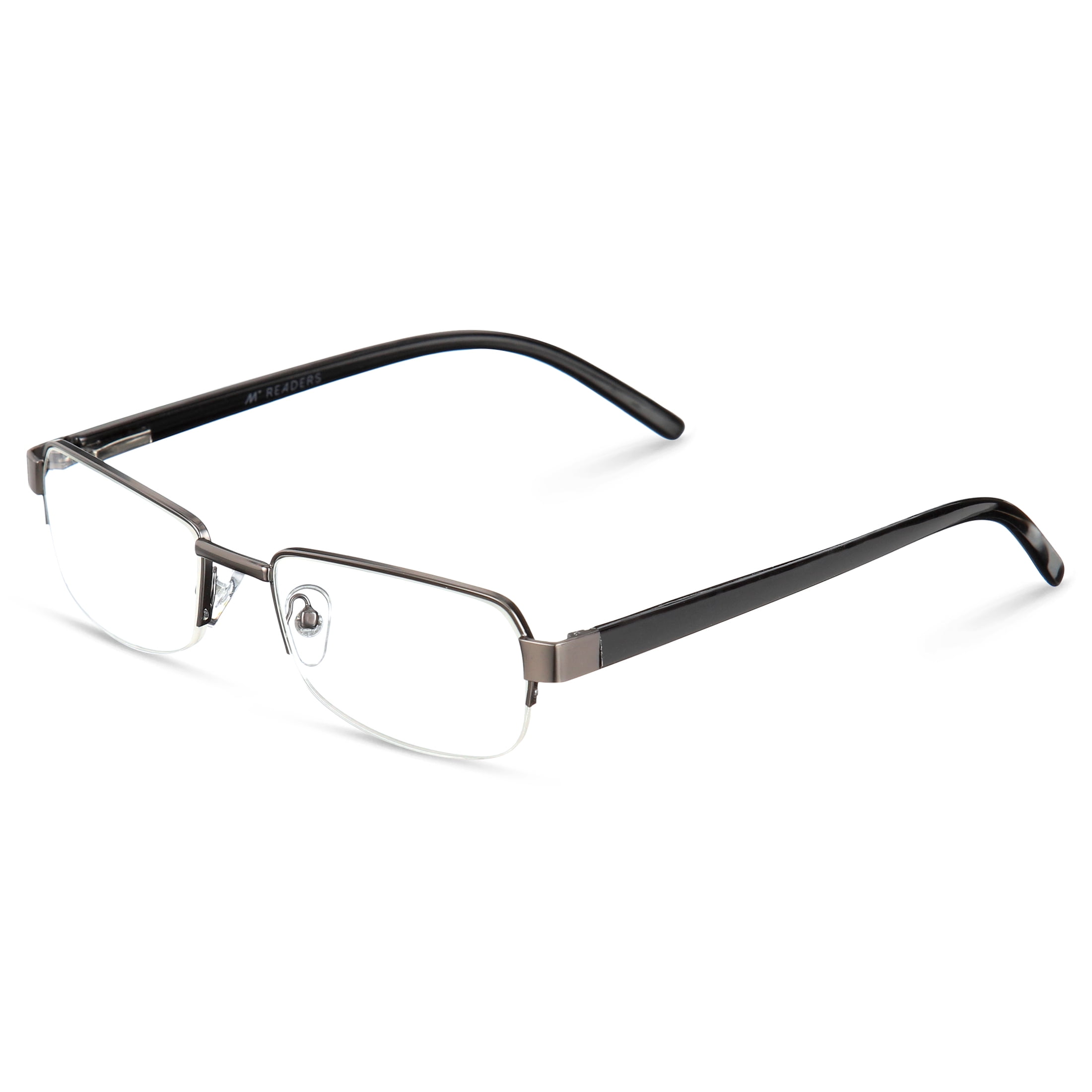 M Readers Men's Linden +1.25 Rectangle Reading Glasses with Case, Dark Gunmetal