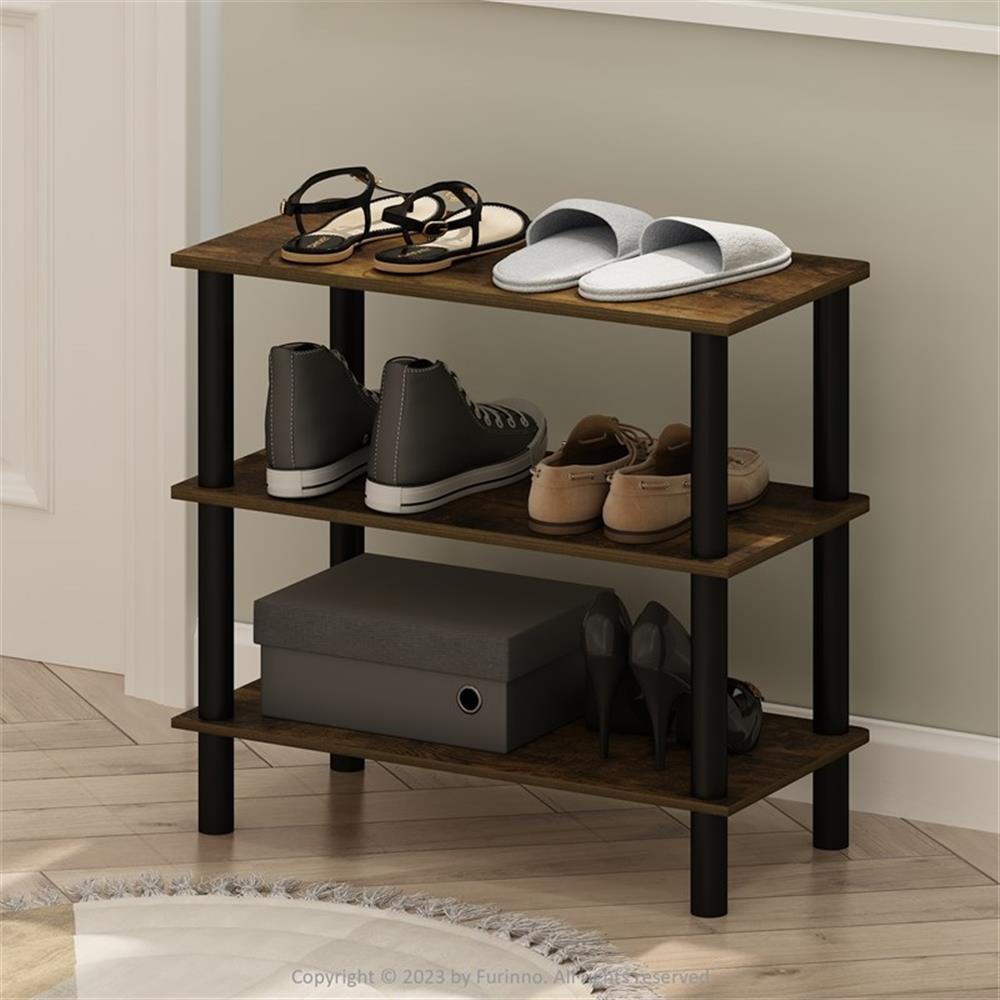 Pemberly Row Turn-N-Tube 26-Inch 3-Tier Freestanding Shoe Rack Amber Pine/Black