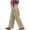 Beige, variant on Womens Textured Crinkle Wide Leg Pants Vertical Lace Hollow Out Trim Dual Side Pockets Drawstring Elastic High Waist Solid Color Loose Casual Summer Beach Vacation Trousers