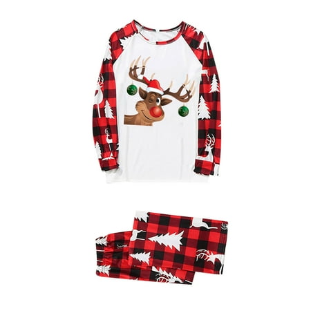 

Christmas Pajamas for Family Parent-Child Outfit Winter Fall Matching PJ s With Print Plaid Printed Long Sleeve Tee Bottom Loungewear Pajama Sets