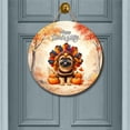 thumbnail image 2 of Happy Thanksgiving Brussels Griffon Turkey Costume Pumpkins Autumn Leaves Round Wood Sign Griff Dog Lover Hanging Wall Home Decor - 130144, 2 of 5