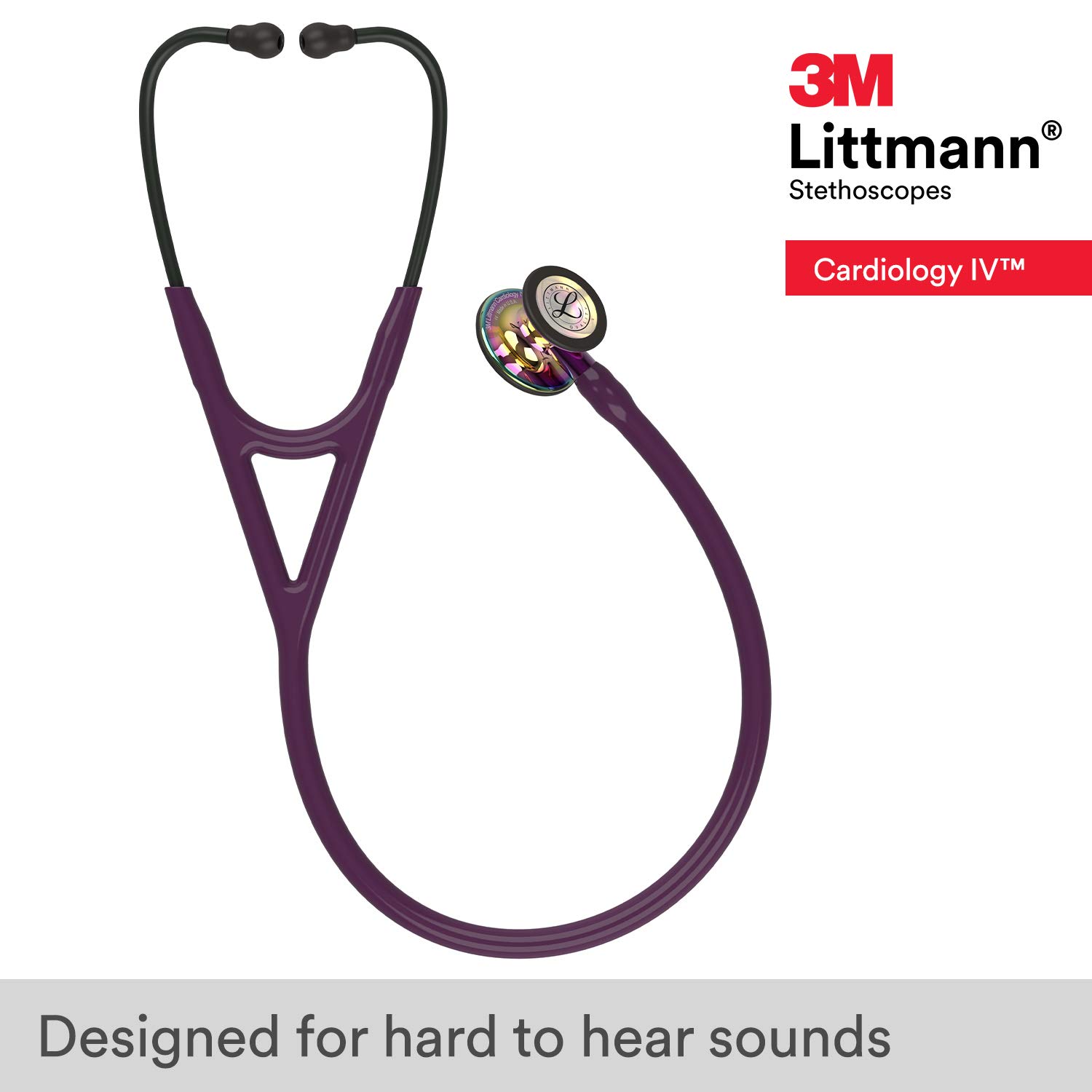 3M Littmann Cardiology IV Stethoscope Double Lumen Machined Stainless Steel Chestpiece 27" Plum Tube / High-Polish Rainbow Chestpiece / Violet Stem / Black Headset 6239