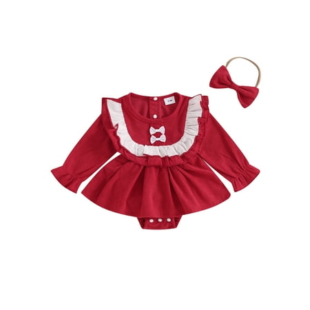 

CocMouse Baby Girl Fall Romper Dress Ruffled Long Sleeve Bow Jumpsuit Headband