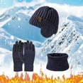 thumbnail image 2 of Winter Beanie Hat Scarf Gloves Set Women Warm Knit Beanie 3 Piece Touchscreen Gloves Pom Pom Long Scarf Cold Weather Womens Scarf Navy One Size, 2 of 4