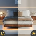 thumbnail image 5 of King Floating Bed Frame with LED Lights, Fluted Wood King Size Bed Frame, Heavy Duty Metal Slats, No Box Spring Needed, Easy Assembly, for Bedroom, Walnut, 5 of 7