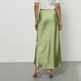 thumbnail image 4 of KDDYLITQ Womens Satin Maxi Skirt Flared Elastic Waistband Skirts Silk Fishtail Elegant Long Skirts Work Dressy Skirt Light Green L, 4 of 4