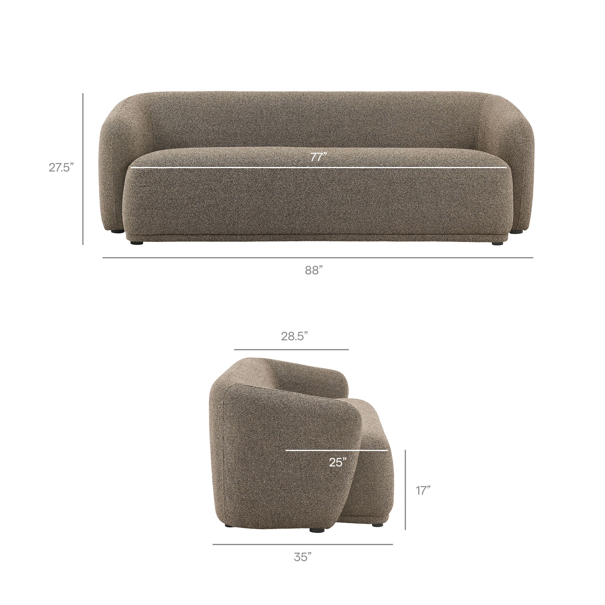 Monica 88 Inch Boucle Fabric Sofa in Earth