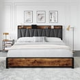 thumbnail image 2 of Ourlova King Size Bed Frame with Storage Linen Upholstered Headboard 4 Drawers Platform Bed Frame with Charging Station No Box Spring Needed Easy Assembly Vintage Brown, 2 of 8