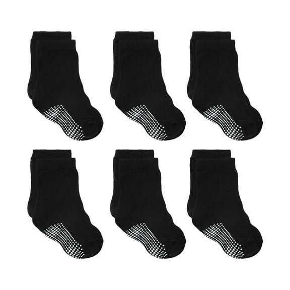 QBABYOO Non-Slip Toddler Socks, Baby Socks with Grips, 6 Pairs Kids Socks for Boys Girls Kids, Sizes 0M- 7Y