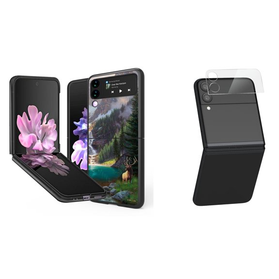 Bemz Premium Bundle for Samsung Galaxy Z Flip 3 5G: Slim Snap-On Protector Case (Moose Wilderness), Rear Camera Glass Protector