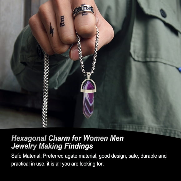 Charme de Colonne Hexagonale Bijou Pendentif Suspendu Multicolore Fait Main Charme de Colonne Hexagonale Charmes Agate Exquis Accessoires de Bracelet Collier Violet