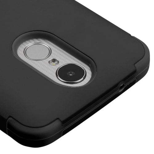 E-Began Case for LG Fortune 3 Shockproof Impact Durable Case -Sapphire LG Phoenix 5//Aristo 5+ Plus//Risio 4 Marble Design Full-Body Protective Black Bumper Cover with Built-in Screen Protector
