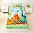 thumbnail image 3 of Metsweet Watercolor Dinosaur Twin Sheets 3pcs, Cartoon Jungle Animal Bedding, Orange Green,1 Fitted Sheet, 1 Flat Sheet and 1 Pillowcase, 3 of 5