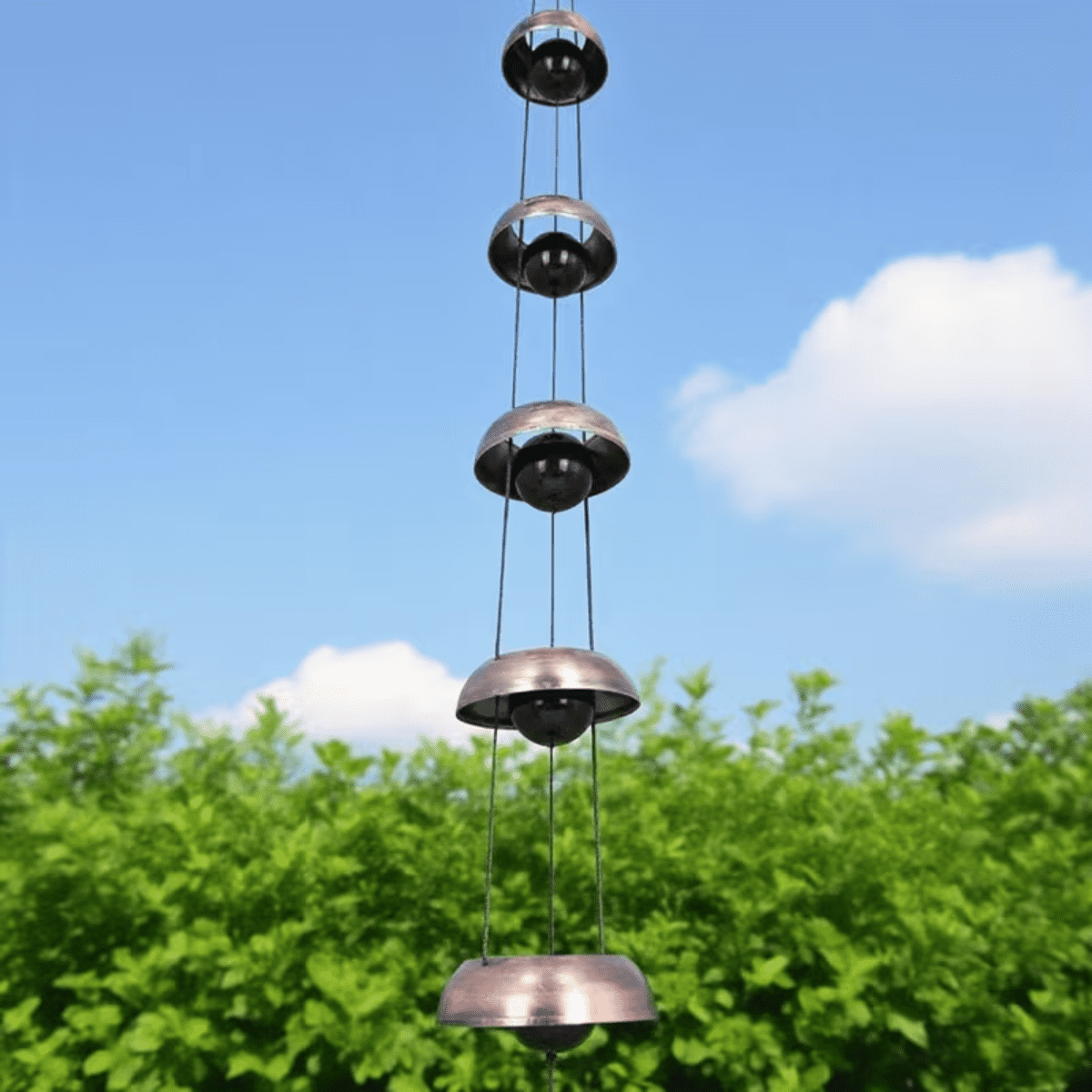 1Pc Wind Chimes for Outside, Red Copper Temple Windchimes with 5 Bells, Feng Shui Decor for Patio Lawn Garden Home Outdoor Art