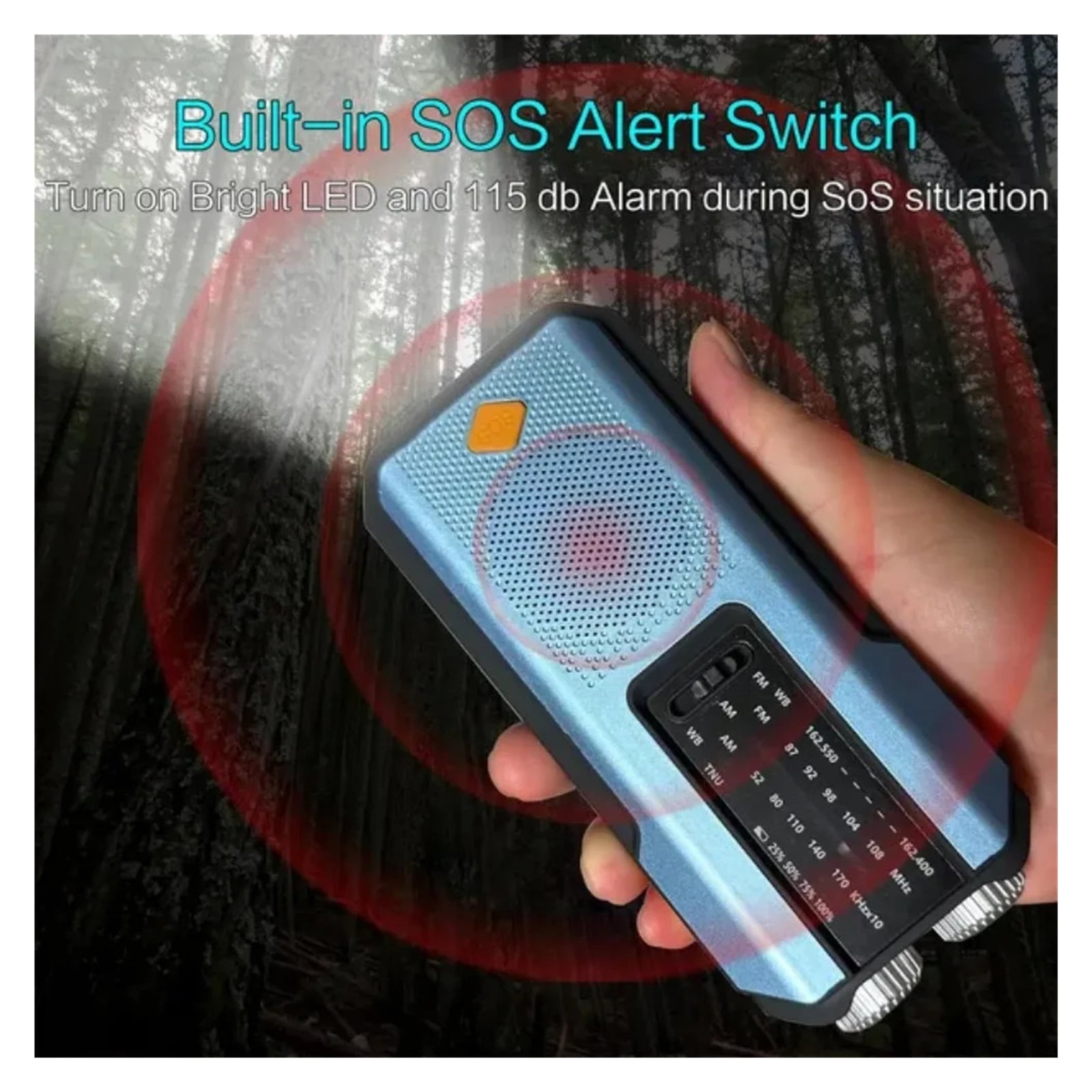 Weather Radio Emergency Multifunctional Radio FM AM WB Hand Crank Solar USB Charging 2000mAh Power Bank LED Flashlight Torch ,Listen Anytime, Anywhere