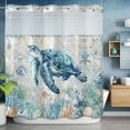 thumbnail image 2 of Blue Teal Turtle Coastal No Hook Shower Curtain with Snap in Liner Summer Beach Ocean Nautical Coral Waterproof Bathroom Shower Curtain with See Through Top Window for Bathtub 72" x 72", 2 of 9