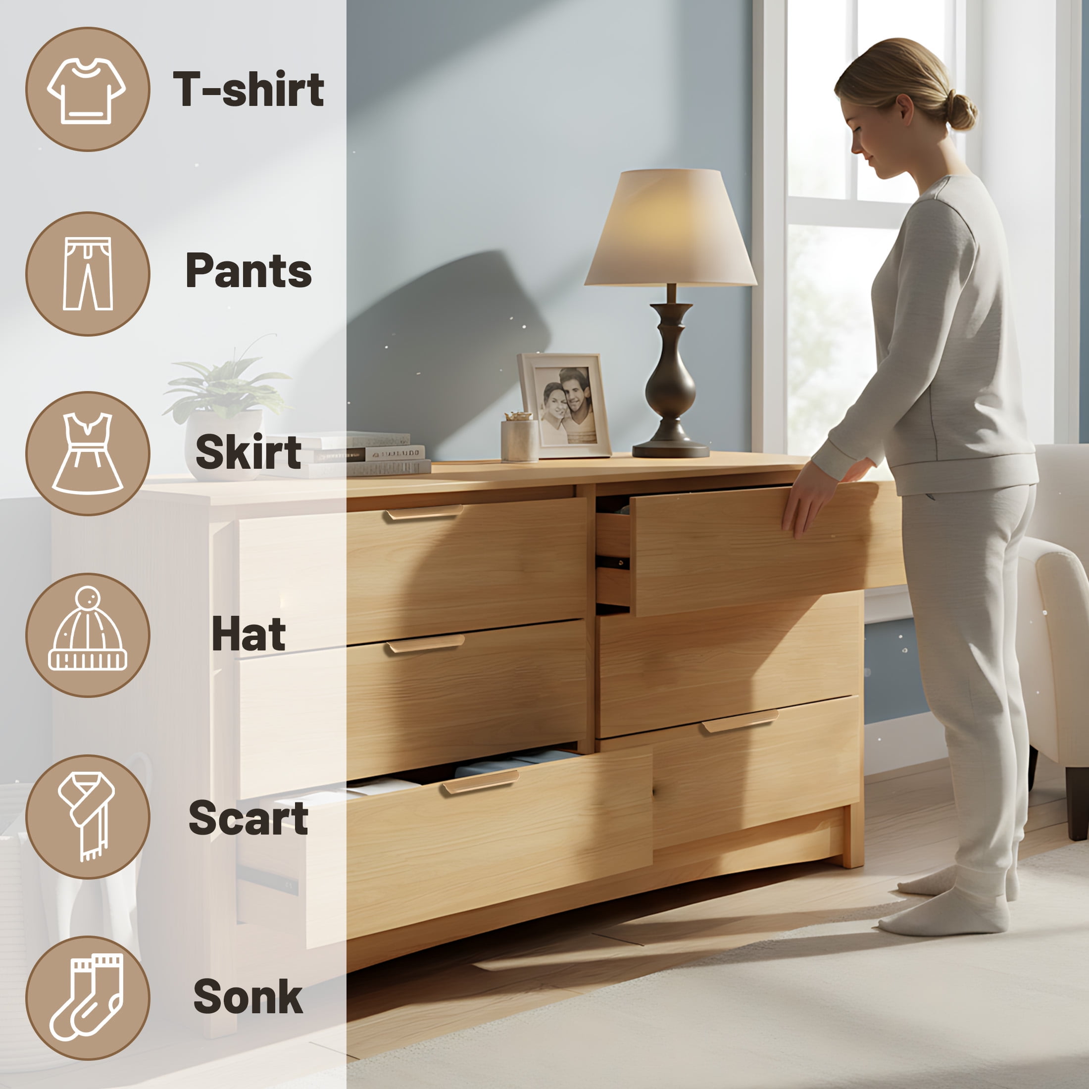 CONCETTA 6-Drawer Double Dresser for Bedroom, Wide Chest of Drawers, Bedroom Storage Furniture，Wood