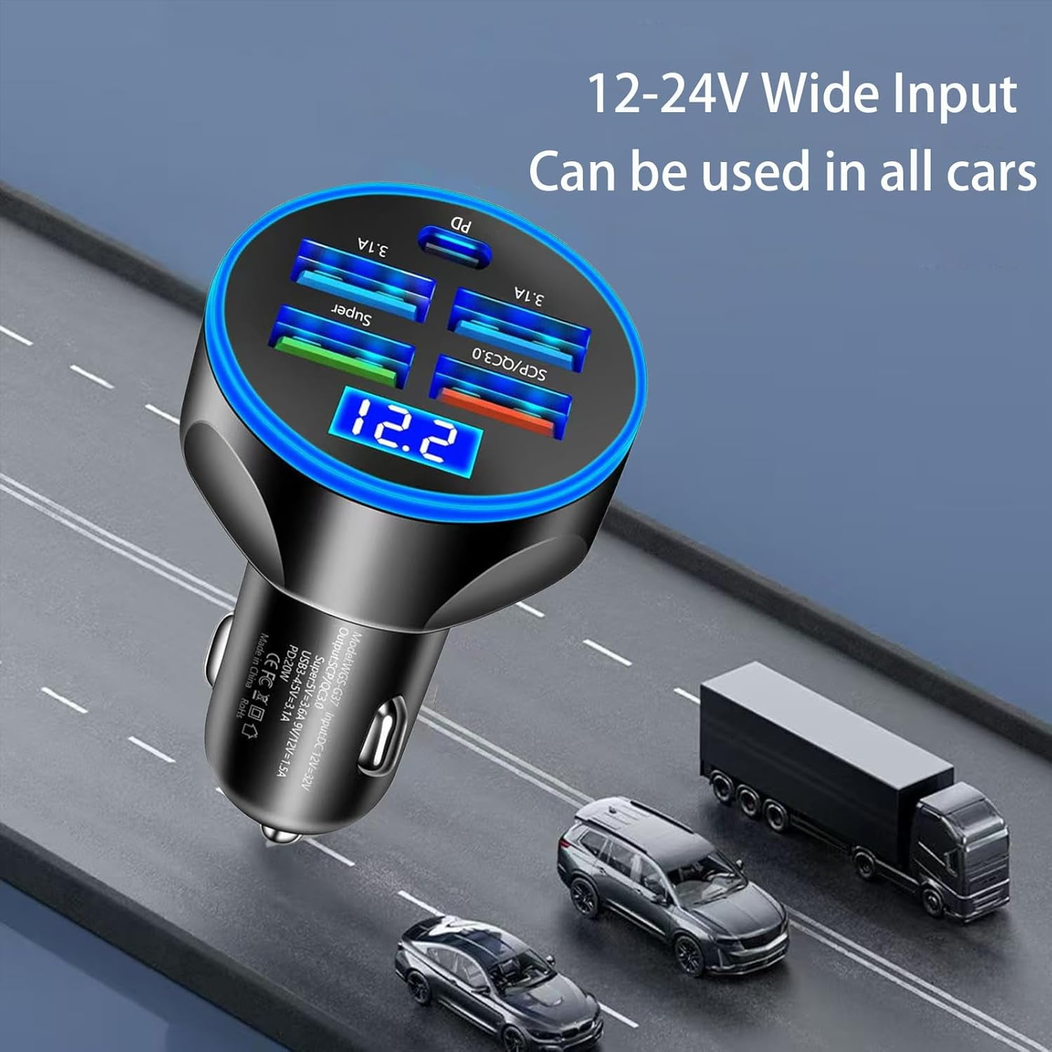 Full PD 30W Multi Port USB C Car Charger Adapter 5 in 1 with Voltage Display, PD4.0/QC4.0/PPS/AFC Super Fast Charging Cigarette Lighter Adapter with Volt Meter for MacBook iPhone Galaxy Android