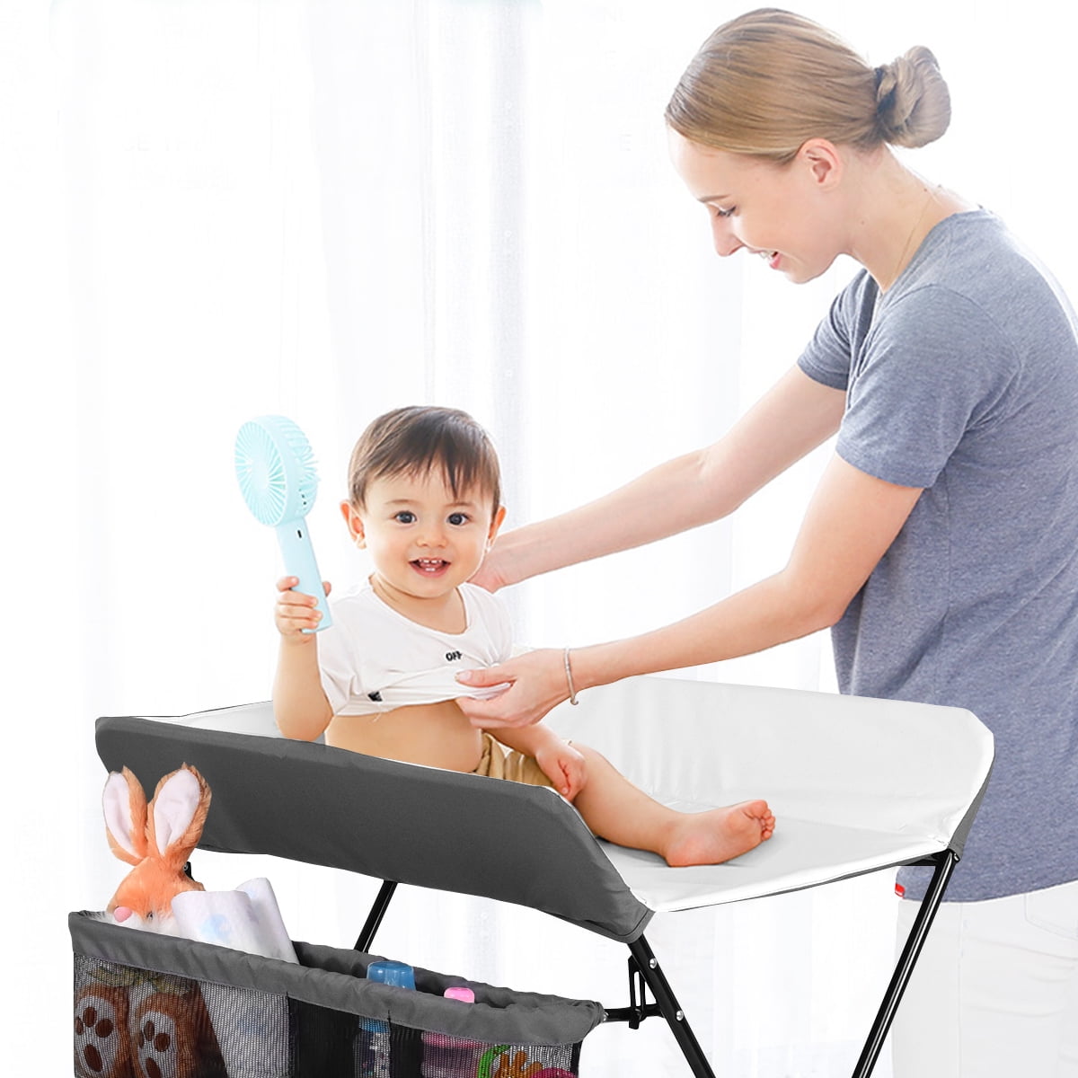 Topbuy Infant Folding Changing Table Portable Baby Diaper Station Gray