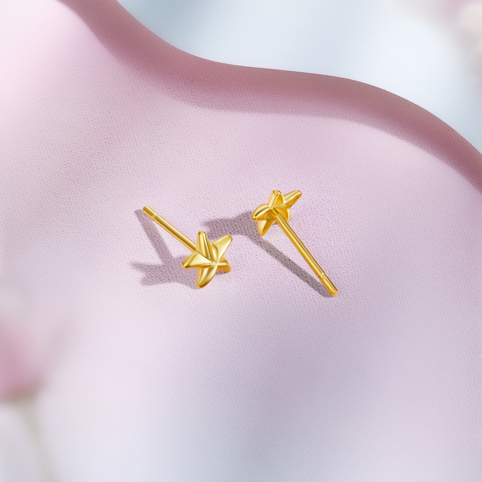 ZHOU LIU FU 24K Solid Gold Starfish Stud Earrings - Cute Minimalist Hypoallergenic Earrings Summer Jewelry for Women