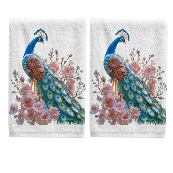 Ryvnso Flower Peacock Hand Towels Set for Bathroom Cotton Face Towel Decorative 15.5x29.5 inch