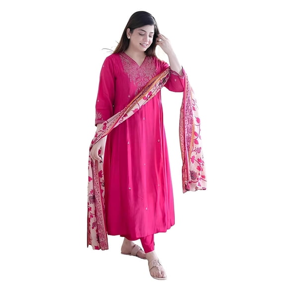KLOSIA Women Embroidery Kurta and Pant Set with Dupataa - Indian Ethnic Traditional Wear Kurta Set