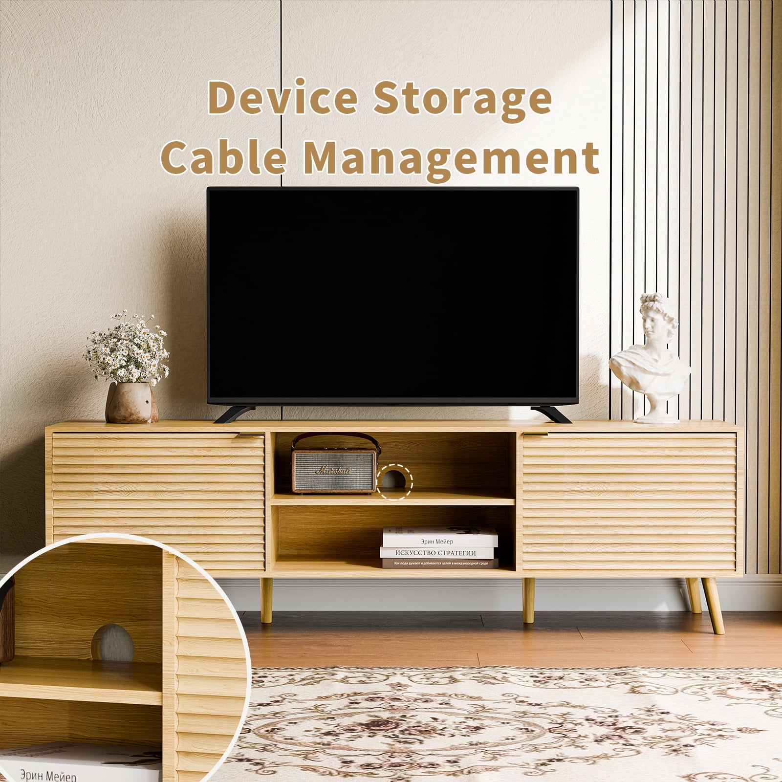 TV Stand for 40-65 inch TVs, Modern Entertainment Center with Storage Cabinet & Drawers, Heavy-Duty Wood Console Table with Cable Management, Easy Assembly for Living Room, Natural Oak