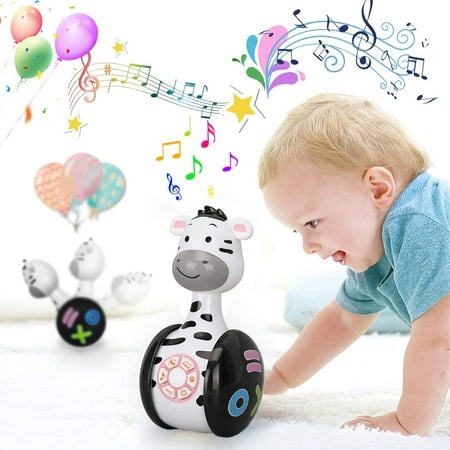 LNGOOR Baby Rattle Toys,Baby Tumbler Toy with Music and LED Light Up for Infants, Cute Rattles Ring Bell Toddler Interactive Learning Development, Baby toys 0-12 Months & Over(Giraffe or Zebra )