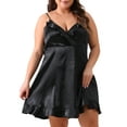 thumbnail image 2 of DARING DIVA Women's Plus Size Satin Lace Ruffle Trim Lightweight Nightgown 4X Black, 2 of 6