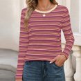 thumbnail image 5 of Tops for Women Striped Printed Long-sleeved Round-neck Pullover Top,Womens Blouse Wine XXXL, 5 of 6