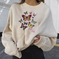 thumbnail image 2 of Bjutir Women T Shirts Fashion Casual Long Sleeve Butterfly Print Sweatshirts Tops Fall Winter Womens Clothes Beige, 2 of 7