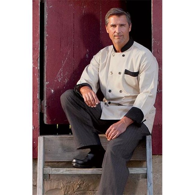 Uncommon Threads 0404-6608 Newport Chef Coat 10 Buttons in Stone/Black Trim - 4XLarge
