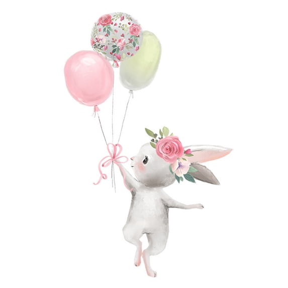 Cartoon Sticker,Removable Sticker,Wall Stickers,Rabbit Playing Balloons Sticker,Kids Room Decor Decals,Easter Bunny Stickers,for Easter Wedding Festival Birthday Decor