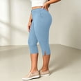 thumbnail image 4 of Njagoc3 Plus Size Capri Pants for Women High Waist Slim Fit Stretchy Cropped Trousers with Button and Side Slit Breathable Soft Fabric for Office Work Casual Daily Wear and Summer Travel, 4 of 6
